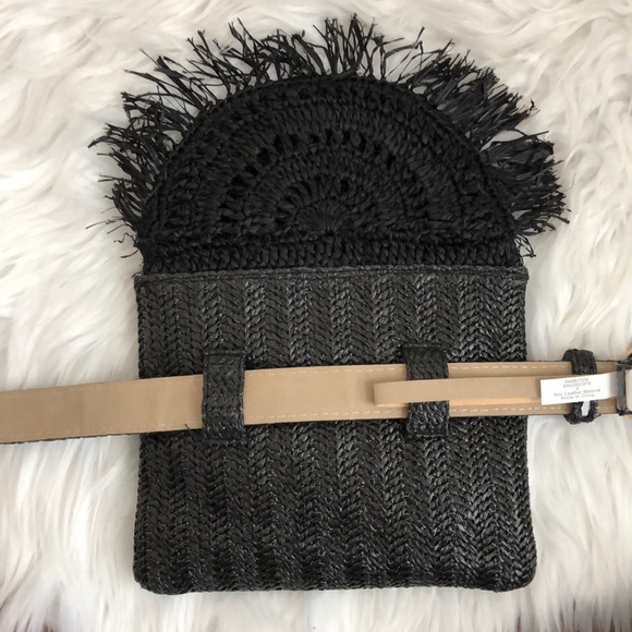 NWT INC Black Straw Fringe Purse Bag Belt - Picture 6 of 7